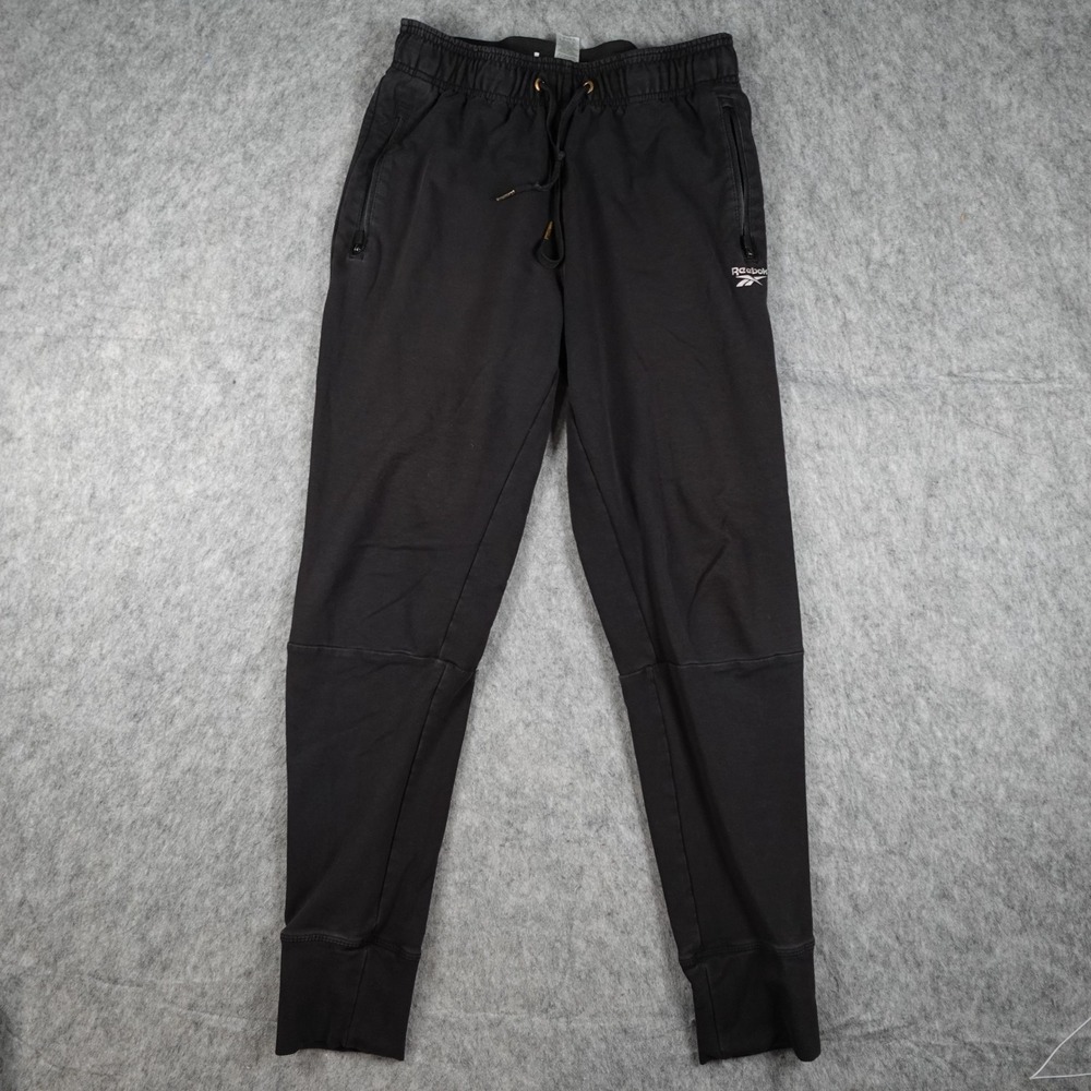 Reebok Pants Men Small Black Activewear Jogger Sweatpants Tapered Zipper Pockets